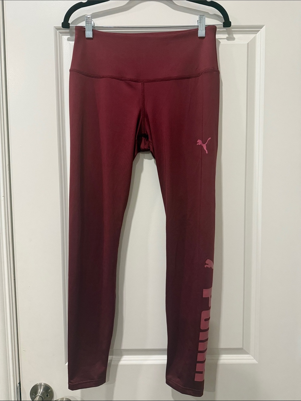 PUMA Maroon Leggings with Pink Logo Size Large